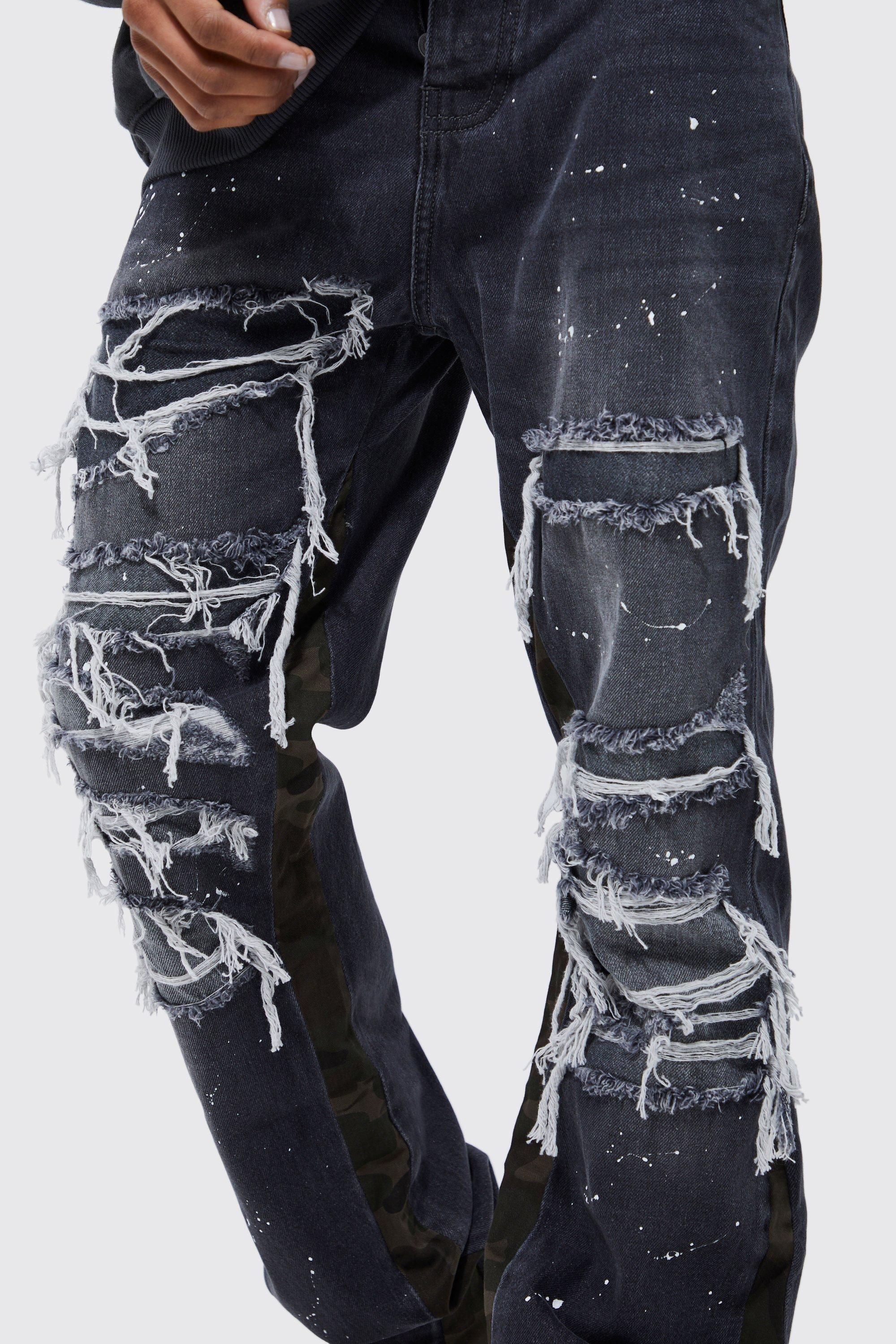 Ripped camo deals jeans mens